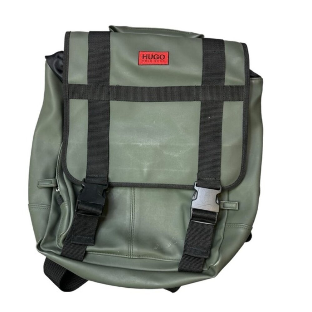 HUGO BOSS Green/Black Laptop Messenger Backpack Buckle Closure